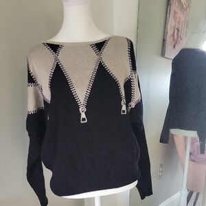 Boutique Black and Creamish Grey Geometric Sweater